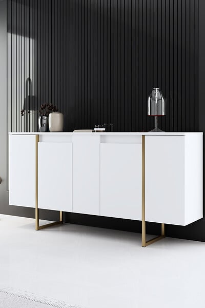 HABITAT ET JARDIN - Buffet en bois "Luxe" - 160 x 35 x 80 cm - Or blanc - large