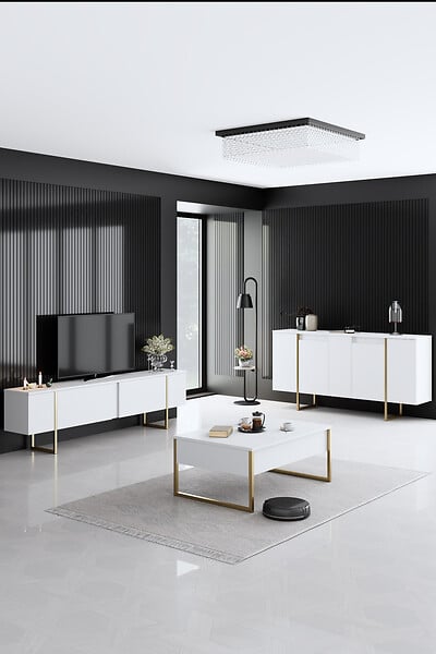 HABITAT ET JARDIN - Buffet en bois "Luxe" - 160 x 35 x 80 cm - Or blanc - large