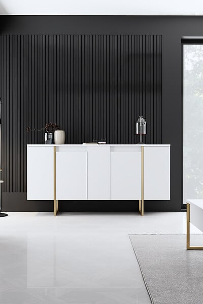 HABITAT ET JARDIN - Buffet en bois "Luxe" - 160 x 35 x 80 cm - Or blanc - large
