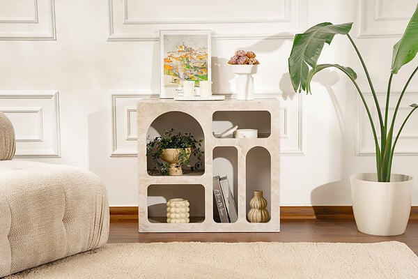 HABITAT ET JARDIN - Buffet en bois "Lessa" - 80 x 37 x 74 cm - Travertin - large