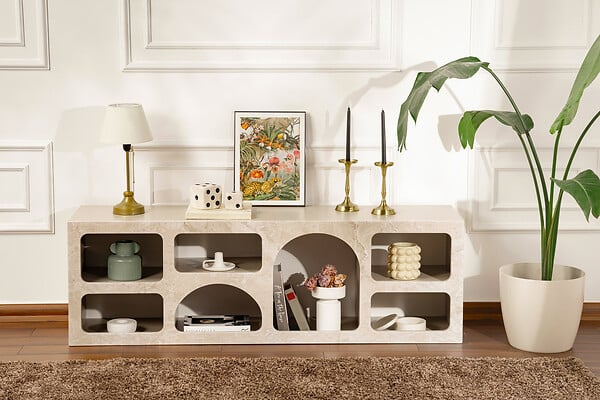 HABITAT ET JARDIN - Buffet en bois "Ferlis" - 160 x 40 x 51 cm - Travertin - large