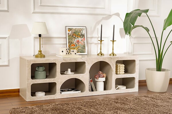 HABITAT ET JARDIN - Buffet en bois "Ferlis" - 160 x 40 x 51 cm - Travertin - large
