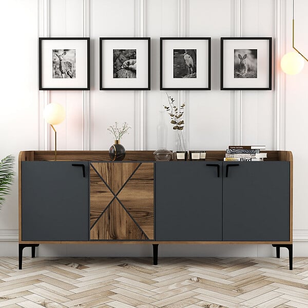 HABITAT ET JARDIN - Buffet en bois "Venedik" - 180 x 35 x 78 cm - Gris anthracite - large