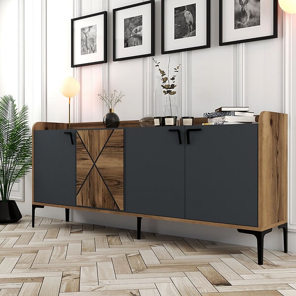 HABITAT ET JARDIN - Buffet en bois "Venedik" - 180 x 35 x 78 cm - Gris anthracite - large