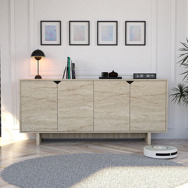 HABITAT ET JARDIN - Buffet en bois "Turan" - 180 x 40 x 81 cm - Travertin - large