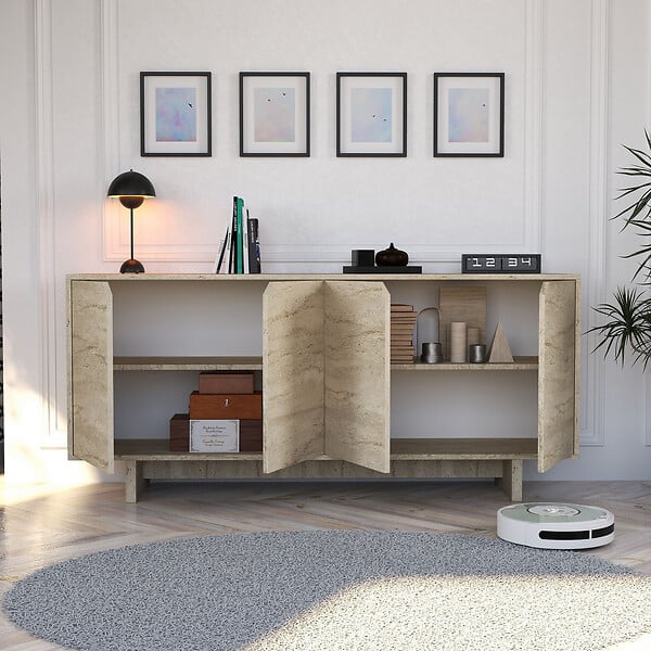 HABITAT ET JARDIN - Buffet en bois "Turan" - 180 x 40 x 81 cm - Travertin - large