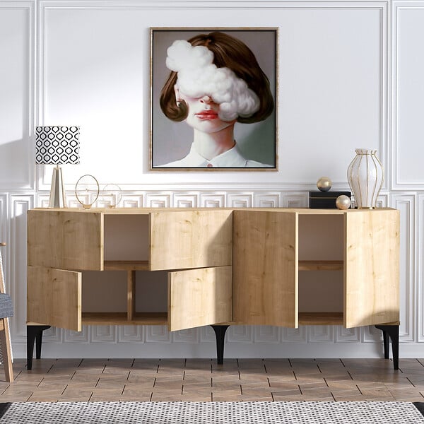 HABITAT ET JARDIN - Buffet en bois "Laika" - 180 x 40 x 80 cm - Beige - large