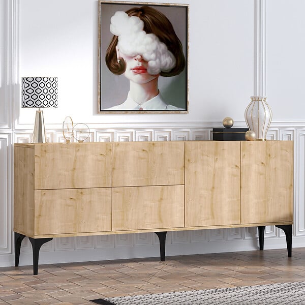 HABITAT ET JARDIN - Buffet en bois "Laika" - 180 x 40 x 80 cm - Beige - large