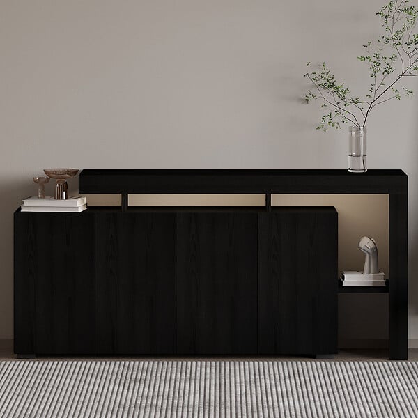 HABITAT ET JARDIN - Buffet en bois "Beliz" - 170 x 35 x 80 cm - Bois Noir - large