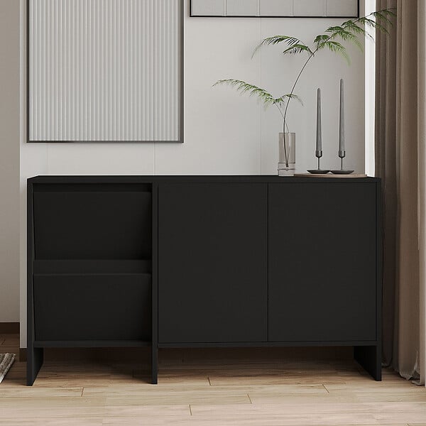 HABITAT ET JARDIN - Buffet en bois "Laris 130" - 130 x 44 x 82 cm - Noir - large