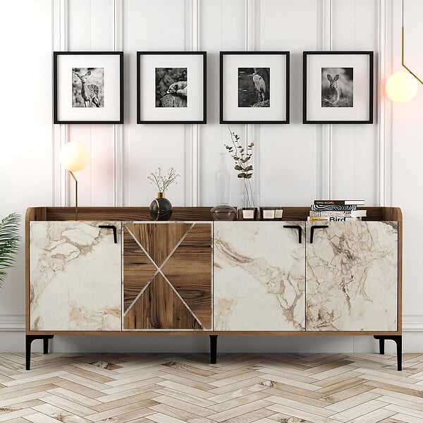 HABITAT ET JARDIN - Buffet en bois "Venedik" - 180 x 35 x 78 cm - Blanc marbré - large