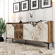 HABITAT ET JARDIN - Buffet en bois "Venedik" - 180 x 35 x 78 cm - Blanc marbré - vignette