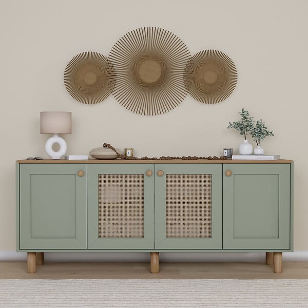 HABITAT ET JARDIN - Buffet en bois et cannage "Bohemian" - 180 x 40 x 75 cm - Vert - large