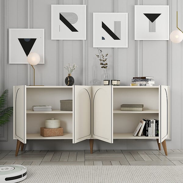 HABITAT ET JARDIN - Buffet en bois "Lyon" - 180 x 35 x 81 cm - Crème - large