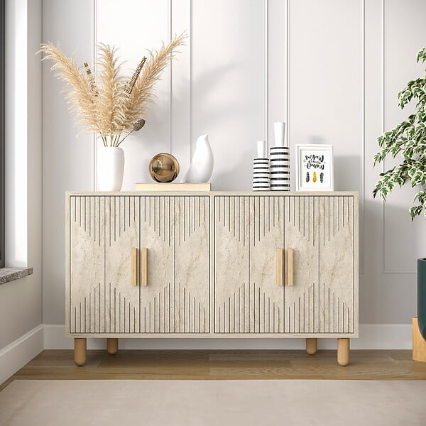 HABITAT ET JARDIN - Buffet en bois "Roger" - 120 x 30 x 74 cm - Travertin - large