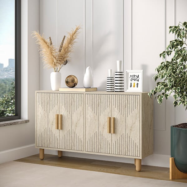 HABITAT ET JARDIN - Buffet en bois "Roger" - 120 x 30 x 74 cm - Travertin - large