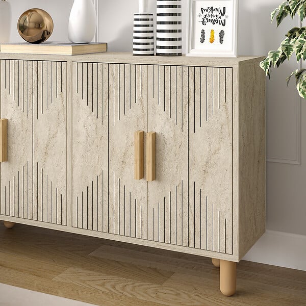 HABITAT ET JARDIN - Buffet en bois "Roger" - 120 x 30 x 74 cm - Travertin - large
