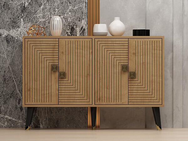 HABITAT ET JARDIN - Buffet en bois "Ahart" - 120 x 30 x 80 cm - Chêne Saphir Or - large