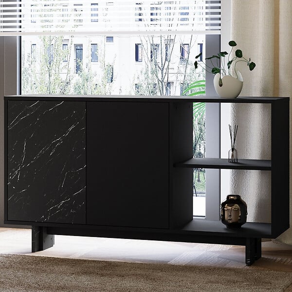 HABITAT ET JARDIN - Buffet en bois "Ravello" - 140 x 35 x 80 cm - Noir - large