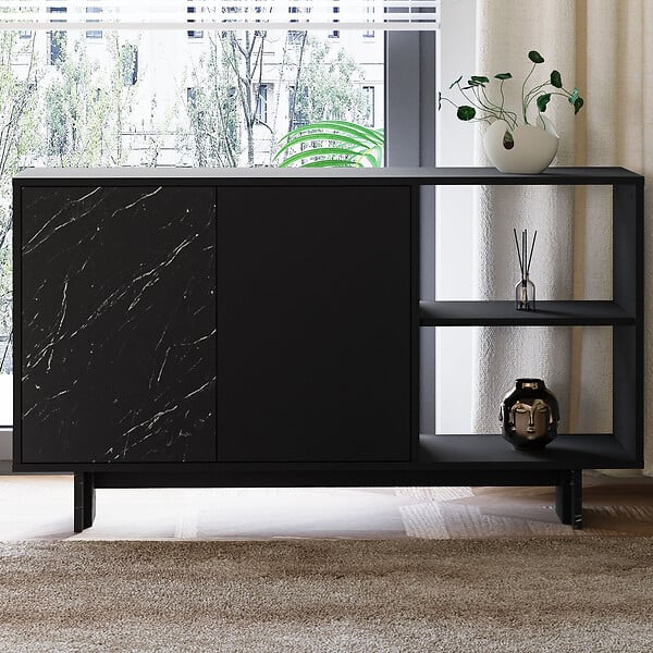 HABITAT ET JARDIN - Buffet en bois "Ravello" - 140 x 35 x 80 cm - Noir - large