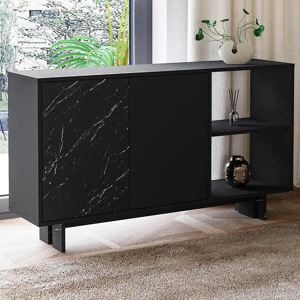 HABITAT ET JARDIN - Buffet en bois "Ravello" - 140 x 35 x 80 cm - Noir - large