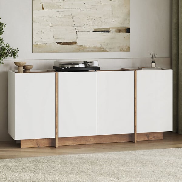 HABITAT ET JARDIN - Buffet en bois "Dorma" - 180 x 45 x 80 cm - Blanc / Pin Atlantique - large