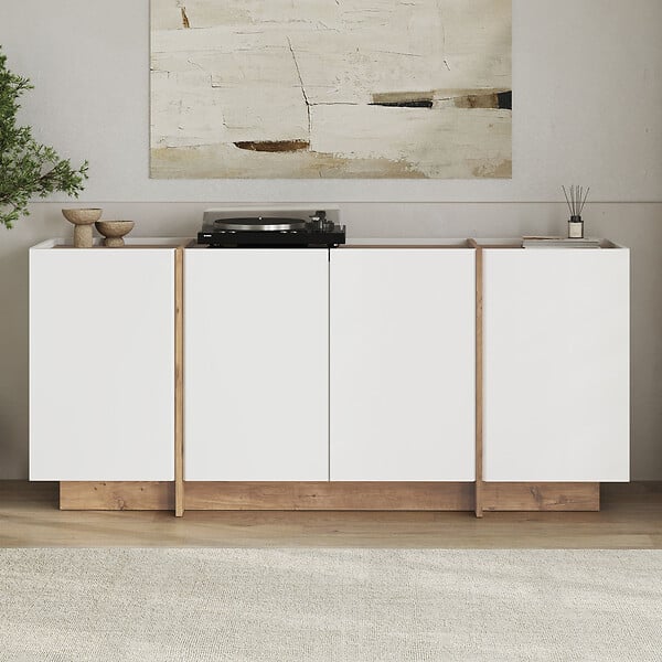 HABITAT ET JARDIN - Buffet en bois "Dorma" - 180 x 45 x 80 cm - Blanc / Pin Atlantique - large