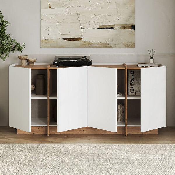 HABITAT ET JARDIN - Buffet en bois "Dorma" - 180 x 45 x 80 cm - Blanc / Pin Atlantique - large