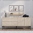 HABITAT ET JARDIN - Buffet en bois avec étagère murale "Stella" - 180 x 40 x 55 cm - Travertin - vignette