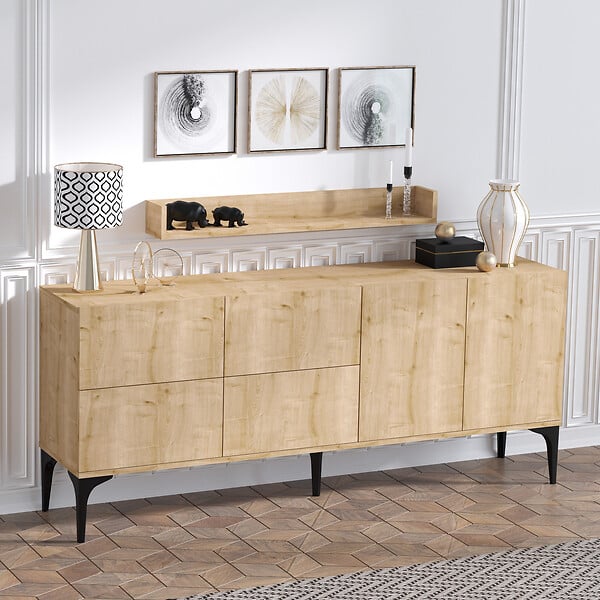 HABITAT ET JARDIN - Buffet en bois "Stella" - 180 x 40 x 55 cm - Chêne Saphir - large