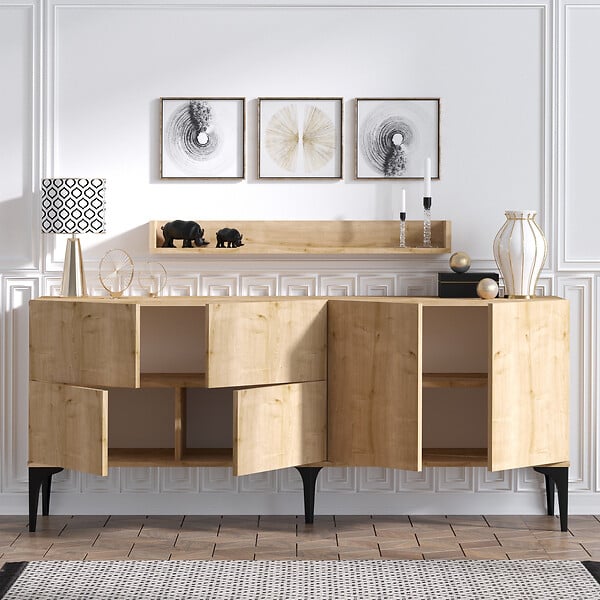 HABITAT ET JARDIN - Buffet en bois "Stella" - 180 x 40 x 55 cm - Chêne Saphir - large