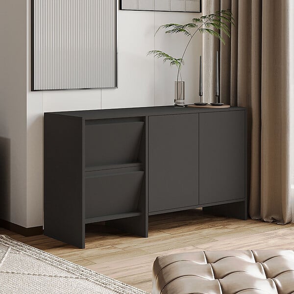 HABITAT ET JARDIN - Buffet en bois "Laris 130" - 130 x 44 x 82 cm - Gris anthracite - large