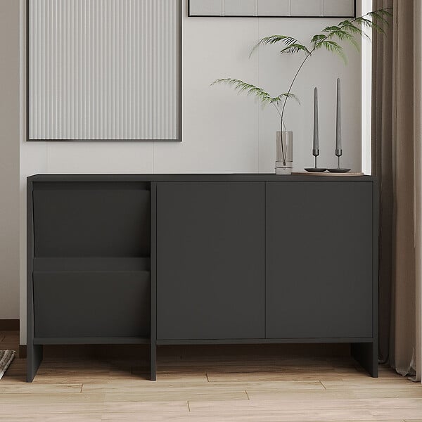 HABITAT ET JARDIN - Buffet en bois "Laris 130" - 130 x 44 x 82 cm - Gris anthracite - large