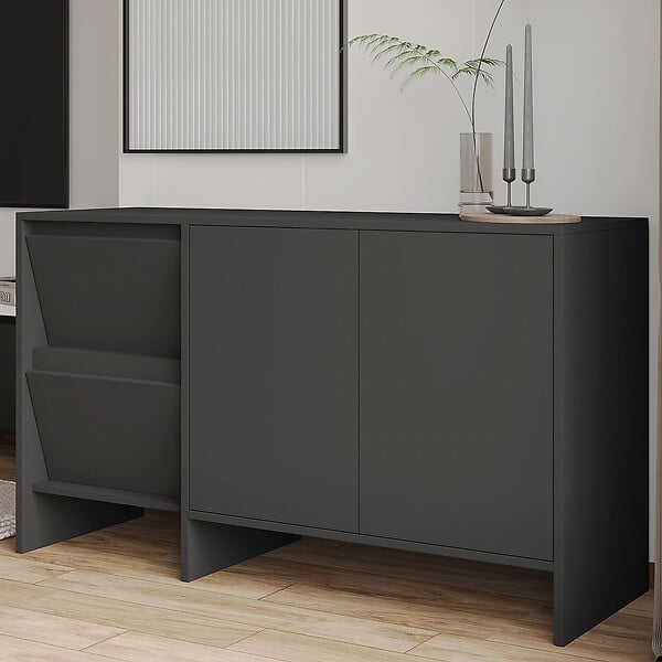 HABITAT ET JARDIN - Buffet en bois "Laris 130" - 130 x 44 x 82 cm - Gris anthracite - large