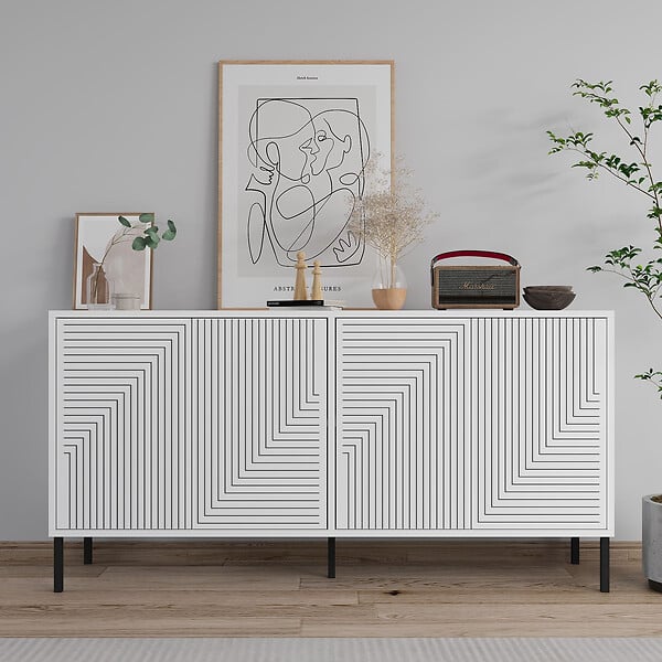 HABITAT ET JARDIN - Buffet en bois "Evolet" - 150 x 36 x 75 cm - Blanc - large