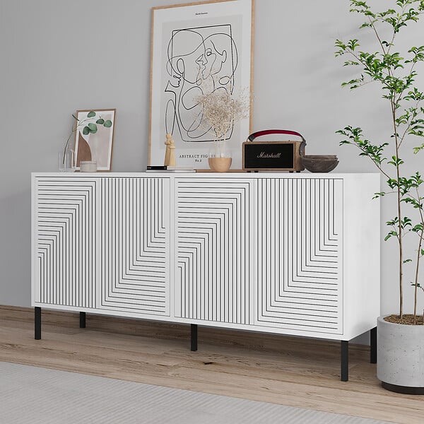 HABITAT ET JARDIN - Buffet en bois "Evolet" - 150 x 36 x 75 cm - Blanc - large