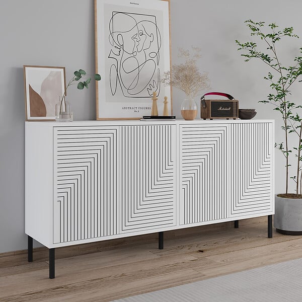 HABITAT ET JARDIN - Buffet en bois "Evolet" - 150 x 36 x 75 cm - Blanc - large