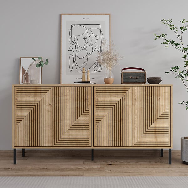 HABITAT ET JARDIN - Buffet en bois "Evolet" - 150 x 36 x 75 cm - Beige - large