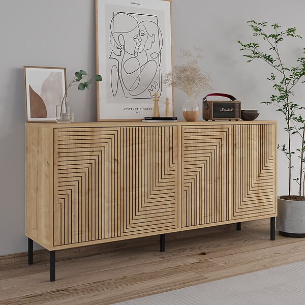 HABITAT ET JARDIN - Buffet en bois "Evolet" - 150 x 36 x 75 cm - Beige - large