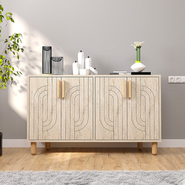 HABITAT ET JARDIN - Buffet en bois "Rodney" - 120 x 30 x 74 cm - Travertin - large