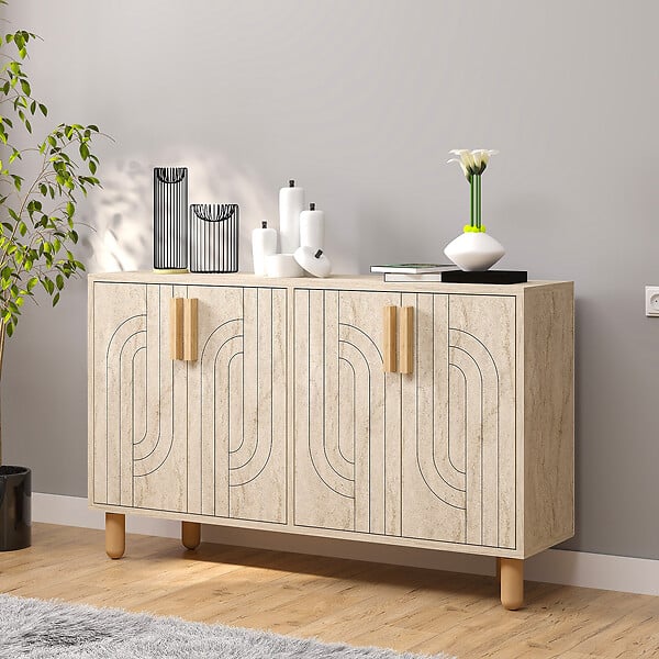 HABITAT ET JARDIN - Buffet en bois "Rodney" - 120 x 30 x 74 cm - Travertin - large