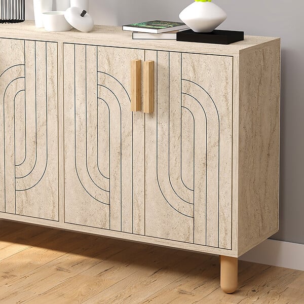 HABITAT ET JARDIN - Buffet en bois "Rodney" - 120 x 30 x 74 cm - Travertin - large