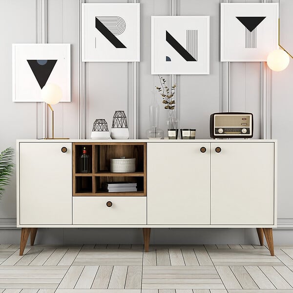 HABITAT ET JARDIN - Buffet en bois "Napoli" - 180 x 35 x 81 cm - Crème - large