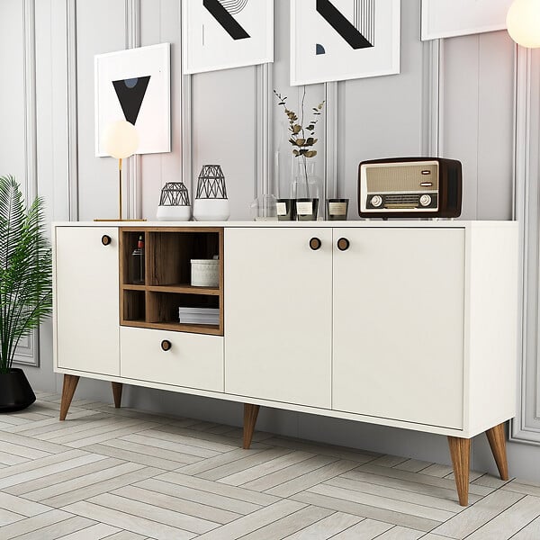 HABITAT ET JARDIN - Buffet en bois "Napoli" - 180 x 35 x 81 cm - Crème - large