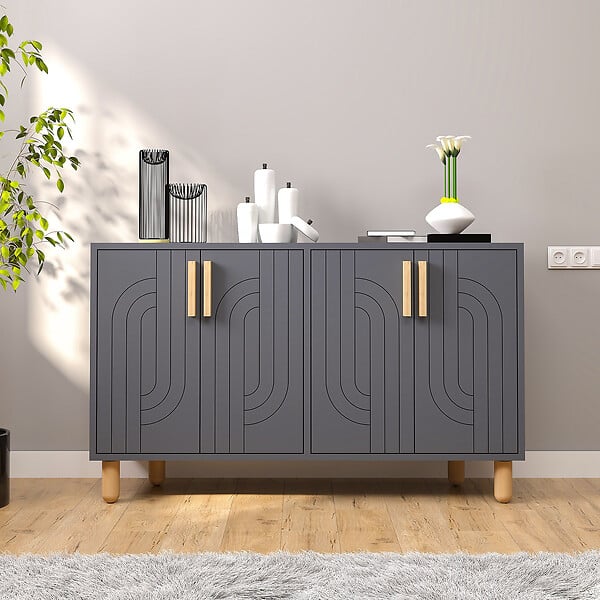 HABITAT ET JARDIN - Buffet en bois "Rodney" - 120 x 30 x 74 cm - Gris anthracite - large
