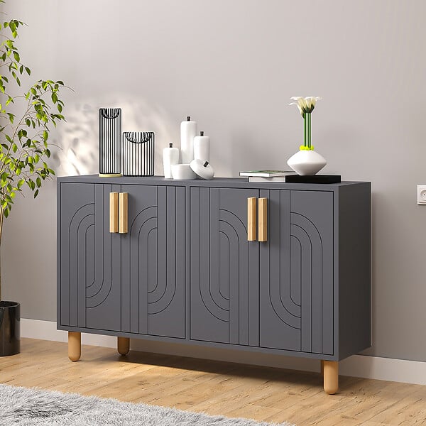 HABITAT ET JARDIN - Buffet en bois "Rodney" - 120 x 30 x 74 cm - Gris anthracite - large