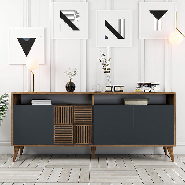 HABITAT ET JARDIN - Buffet en bois "Milan" - 180 x 35 x 78 cm - Noyer Anthracite - large