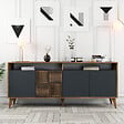 HABITAT ET JARDIN - Buffet en bois "Milan" - 180 x 35 x 78 cm - Noyer Anthracite - vignette