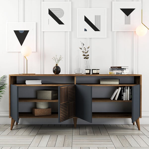 HABITAT ET JARDIN - Buffet en bois "Milan" - 180 x 35 x 78 cm - Noyer Anthracite - large