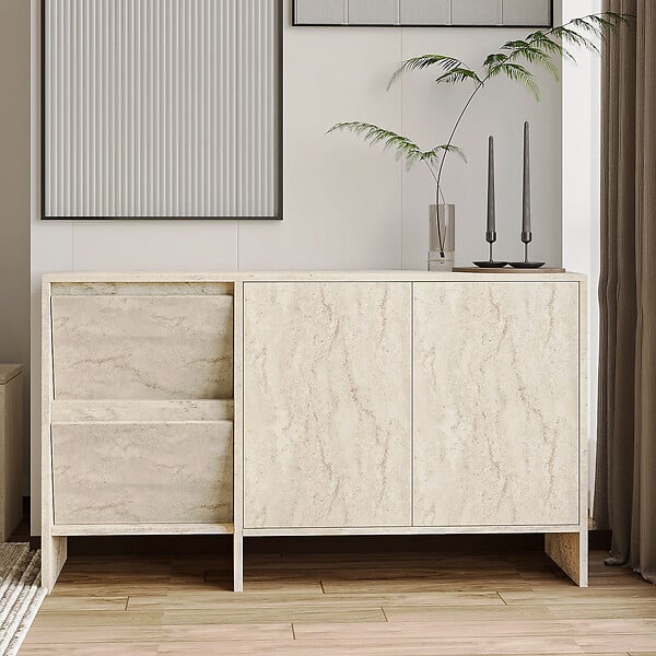 HABITAT ET JARDIN - Buffet en bois "Laris 130" - 130 x 44 x 82 cm - Travertin - large